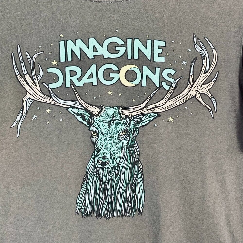 Imagine Dragons Band Tee S | Graphic Elk in Stars T-Shirt Gray 100% Cotton Rock - Picture 5 of 8